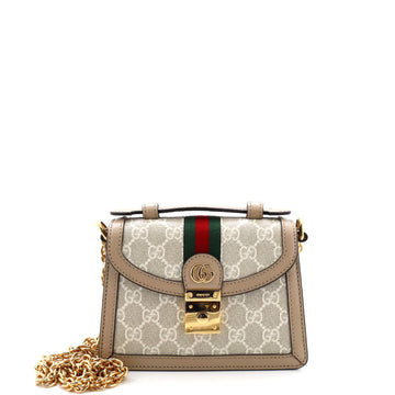 Gucci Ophidia Flap Top Handle Bag GG Coated Canvas Mini