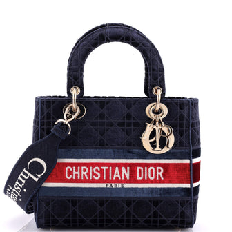 Christian Dior Lady D-Lite Bag Cannage Embroidered Velvet Medium