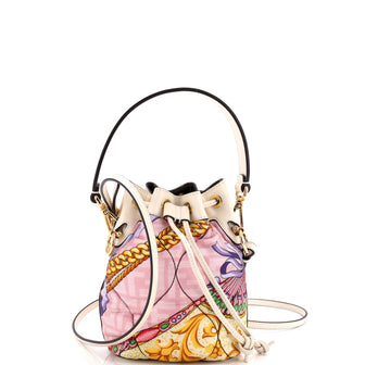 Fendi x Versace Fendace Mon Tresor Bucket Bag Quilted Printed Zucca Silk Mini
