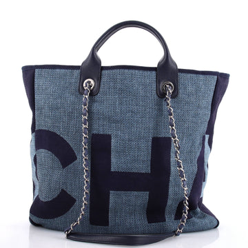 Chanel Deauville Logo Shopping Tote Printed Raffia Large