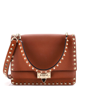 Valentino Garavani Rockstud Flip Lock Front Pocket Convertible Top Handle Bag Leather Medium