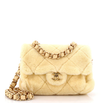 Chanel CC Bar Chain Handle Flap Bag Quilted Shearling Large