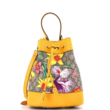 Gucci Ophidia Bucket Bag Flora GG Coated Canvas and Leather  Small