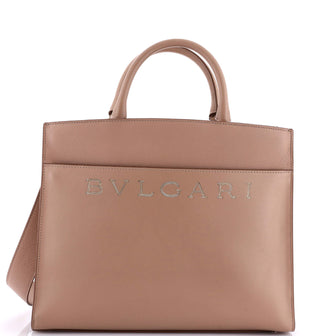 Bvlgari Logo Convertible Tote Embroidered Leather Medium
