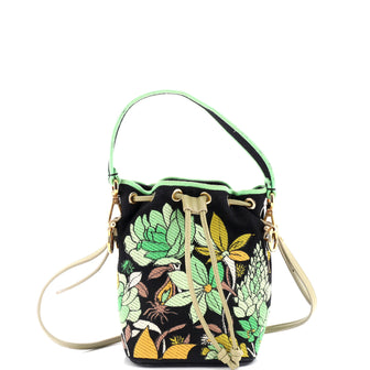 Fendi Mon Tresor Bucket Bag Embroidered Canvas Mini