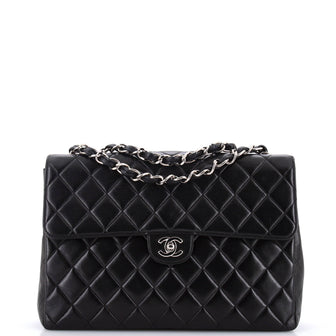Chanel Vintage Square Classic Single Flap Bag Quilted Lambskin Jumbo