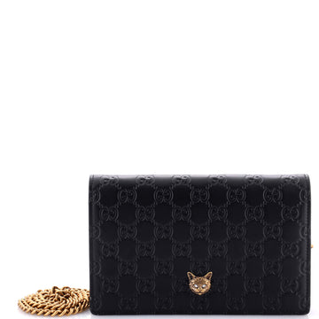 Gucci Crystal Cat Wallet on Chain Guccissima Leather