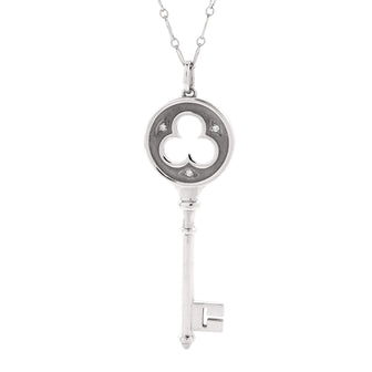 Tiffany & Co. Trefoil Key Pendant Necklace 18k White Gold with 3 Diamonds