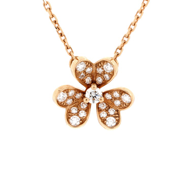 Van Cleef & Arpels Frivole Pendant Necklace 18K Rose Gold with Pave Diamonds Mini
