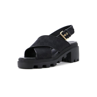 Gucci Women's Lug Sole Platform Slingback Sandals GG Canvas