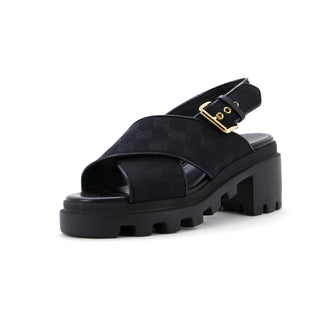 Gucci Women's Lug Sole Platform Slingback Sandals GG Canvas