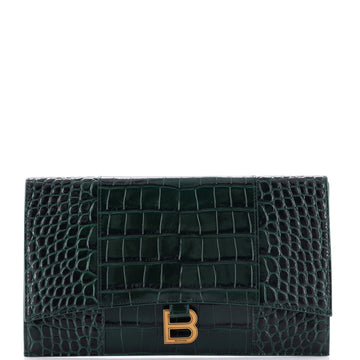 Balenciaga Hourglass Flap Flat Pouch Crocodile Embossed Leather