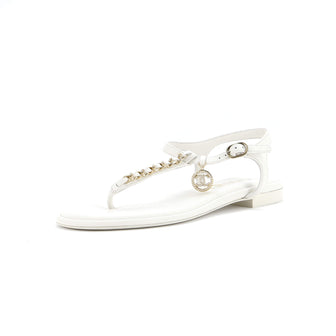Chanel Women's Crystal CC Chain Thong Sandals Leather