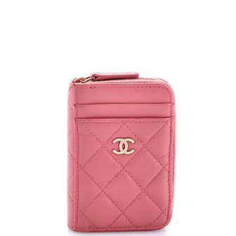 Chanel CC Card Holder Zip Coin Purse Quilted Caviar