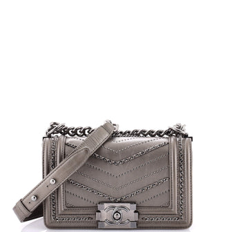 Chanel Boy Flap Bag Chevron Embellished Crumpled Calfskin Small