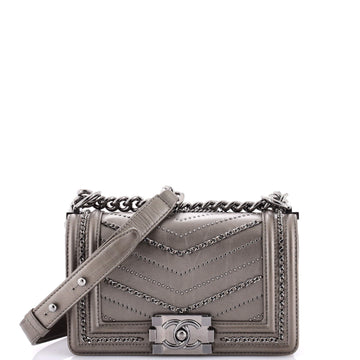 Chanel Boy Flap Bag Chevron Embellished Crumpled Calfskin Small