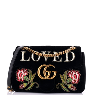 Gucci GG Marmont Flap Bag Embroidered Matelasse Velvet Medium