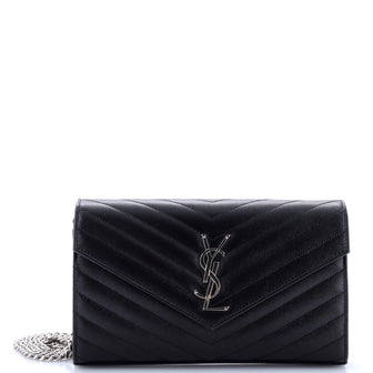 Saint Laurent Classic Monogram Wallet on Chain Matelasse Chevron Leather Medium