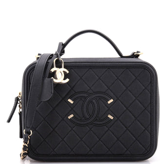 Chanel Filigree Vanity Case Quilted Caviar Large