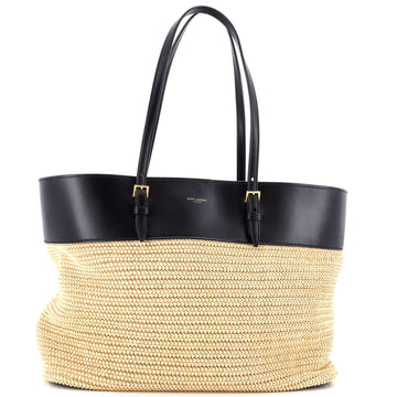 Saint Laurent Boucle E/W Shopping Tote Raffia with Leather Medium
