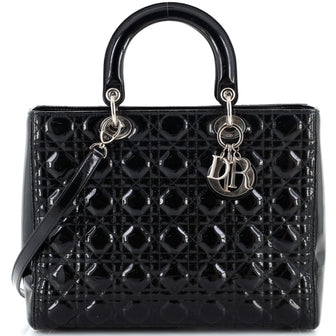 Christian Dior Vintage Lady Dior Bag Cannage Quilt Patent Large