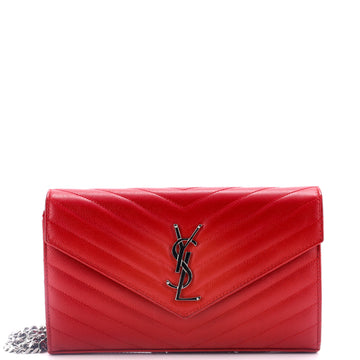 Saint Laurent Classic Monogram Wallet on Chain Matelasse Chevron Leather Medium