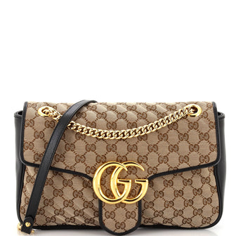 Gucci GG Marmont Flap Bag Diagonal Quilted GG Canvas Medium