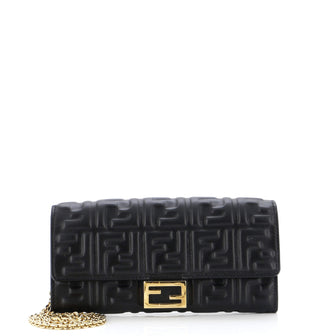 Fendi Baguette Continental Wallet on Chain Zucca Embossed Leather