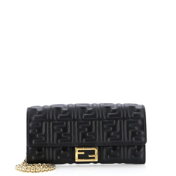 Fendi Baguette Continental Wallet on Chain Zucca Embossed Leather