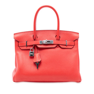 Birkin Handbag Red Clemence with Palladium Hardware 30