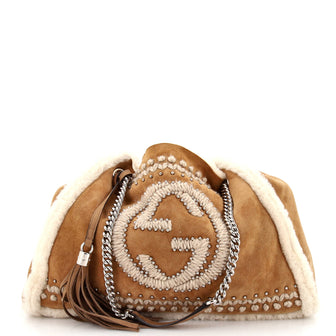 Gucci Soho Chain Strap Shoulder Bag Studded Suede with Shearling Medium