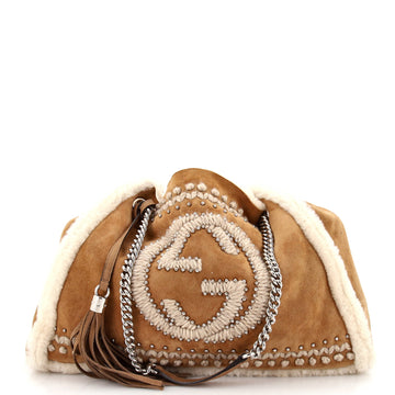 Gucci Soho Chain Strap Shoulder Bag Studded Suede with Shearling Medium
