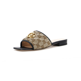 Gucci Women's GG Marmont Slide Sandals Diagonal Quilted GG Canvas