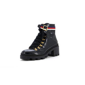 Gucci Women's Heeled Lace Up Combat Ankle Boots Leather