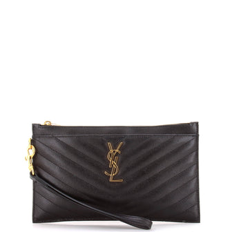 Saint Laurent Classic Monogram Zip Bill Pouch Matelasse Chevron Leather Large