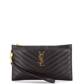 Saint Laurent Classic Monogram Zip Bill Pouch Matelasse Chevron Leather Large