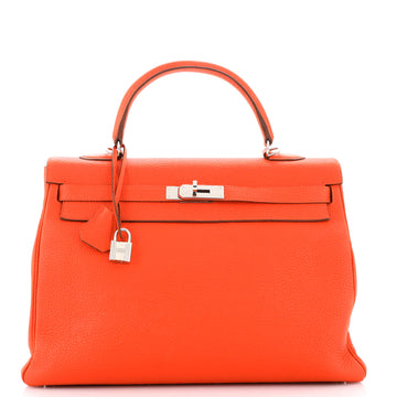 Hermes Kelly Handbag Orange Togo with Palladium Hardware 35
