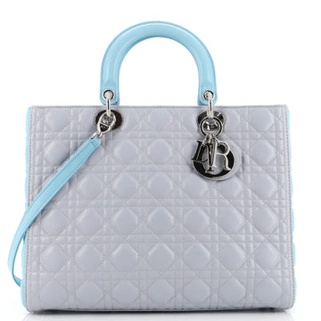 Christian Dior Bicolor Lady Dior Bag Cannage Quilt Lambskin Large