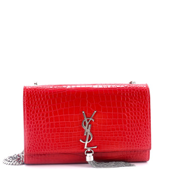 Saint Laurent Classic Monogram Tassel Crossbody Bag Crocodile Embossed Leather Medium