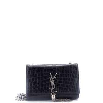 Saint Laurent Classic Monogram Tassel Crossbody Bag Crocodile Embossed Leather Small