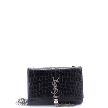 Saint Laurent Classic Monogram Tassel Crossbody Bag Crocodile Embossed Leather Small
