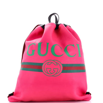 Gucci Logo Drawstring Backpack Printed Leather XL