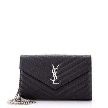 Saint Laurent Classic Monogram Wallet on Chain Matelasse Chevron Leather Medium
