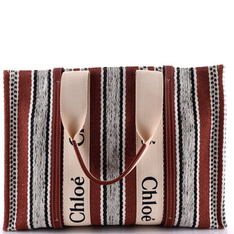 Chloe Woody Tote Striped Linen Large