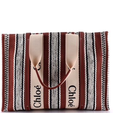 Chloe Woody Tote Striped Linen Large
