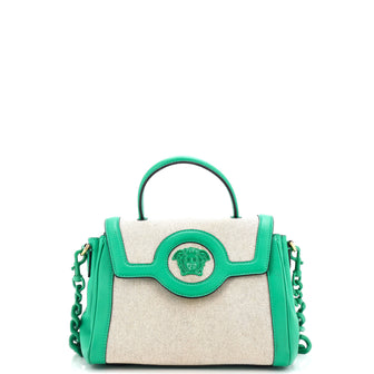 Versace La Medusa Top Handle Bag Leather with Canvas Medium