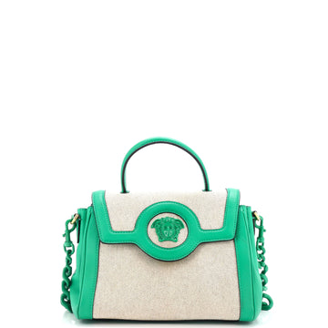 Versace La Medusa Top Handle Bag Leather with Canvas Medium