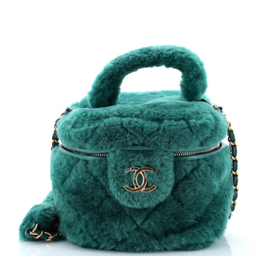 Chanel Coconing Top Handle Vanity Case with Chain Quilted Shearling Small