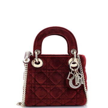 Christian Dior Lady Dior Chain Bag Cannage Quilt Velvet with Crystal Charms Mini