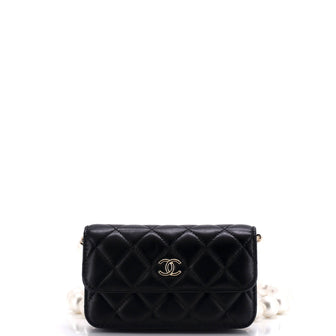 Chanel Pearl Strap CC Wallet on Chain Quilted Calfskin Mini